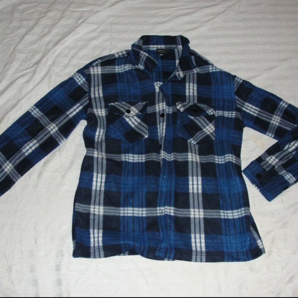Boys Size XL16-18 blue plaid FLANNEL JACKET Button Up Long Sleeve